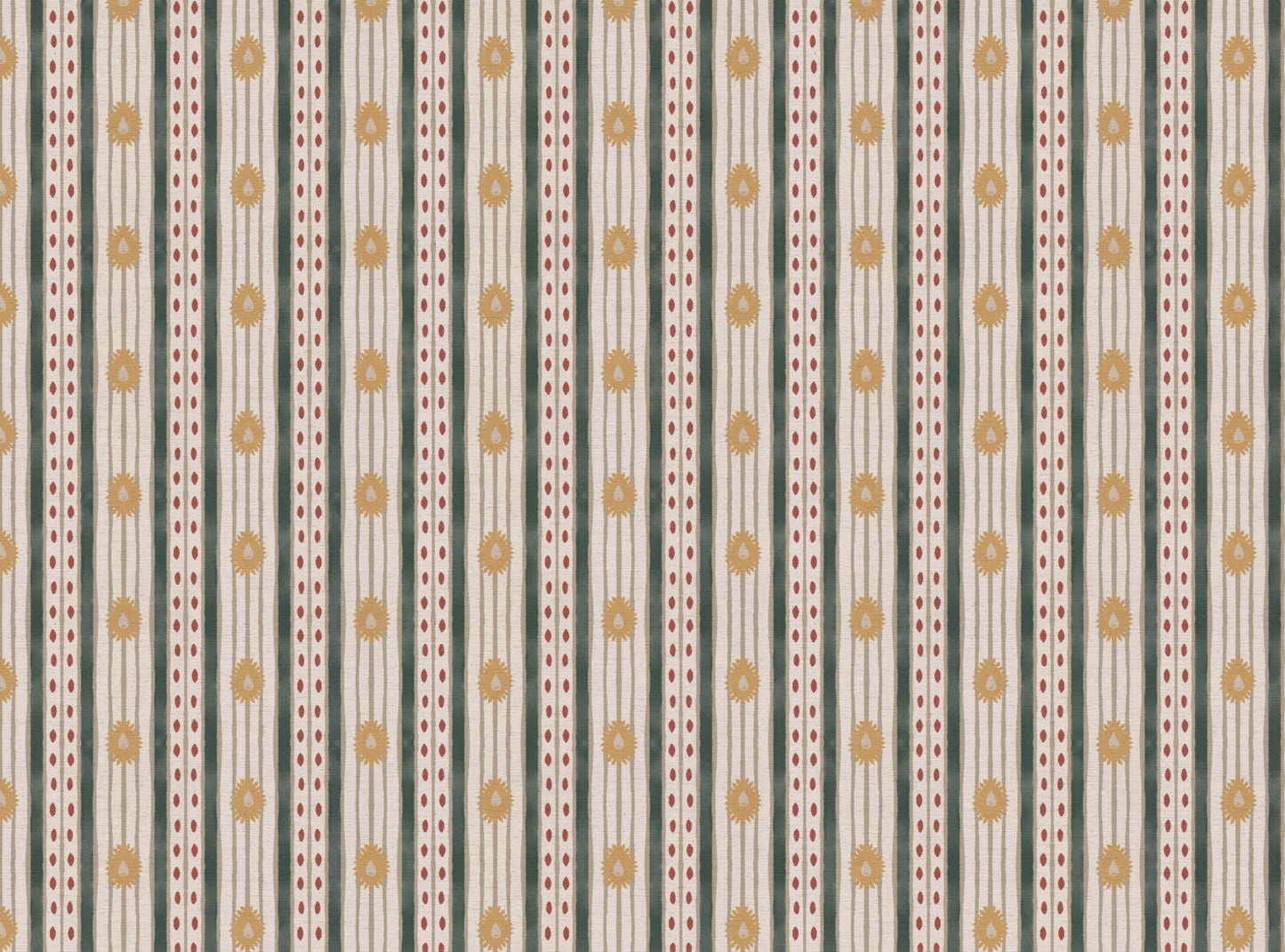 Field Flower Stripe linen cotton union fabric in Sea Green and Yellow