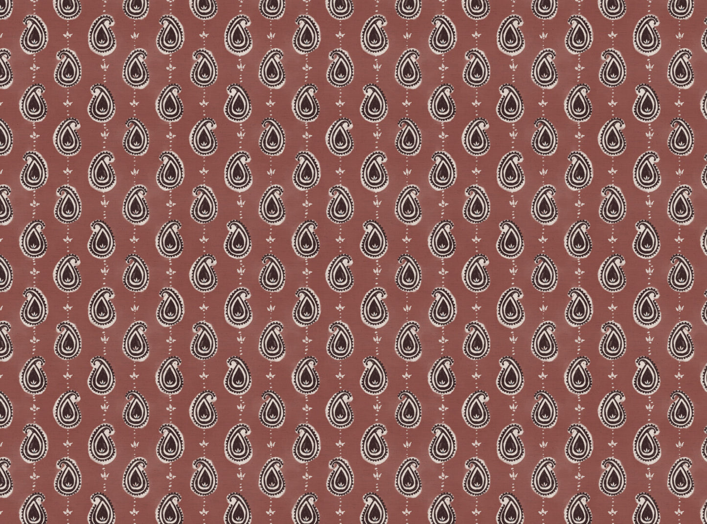 Paisley linen cotton union fabric in Pink and Aubergine