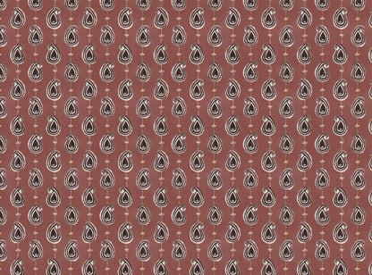 Paisley linen cotton union fabric in Pink and Aubergine