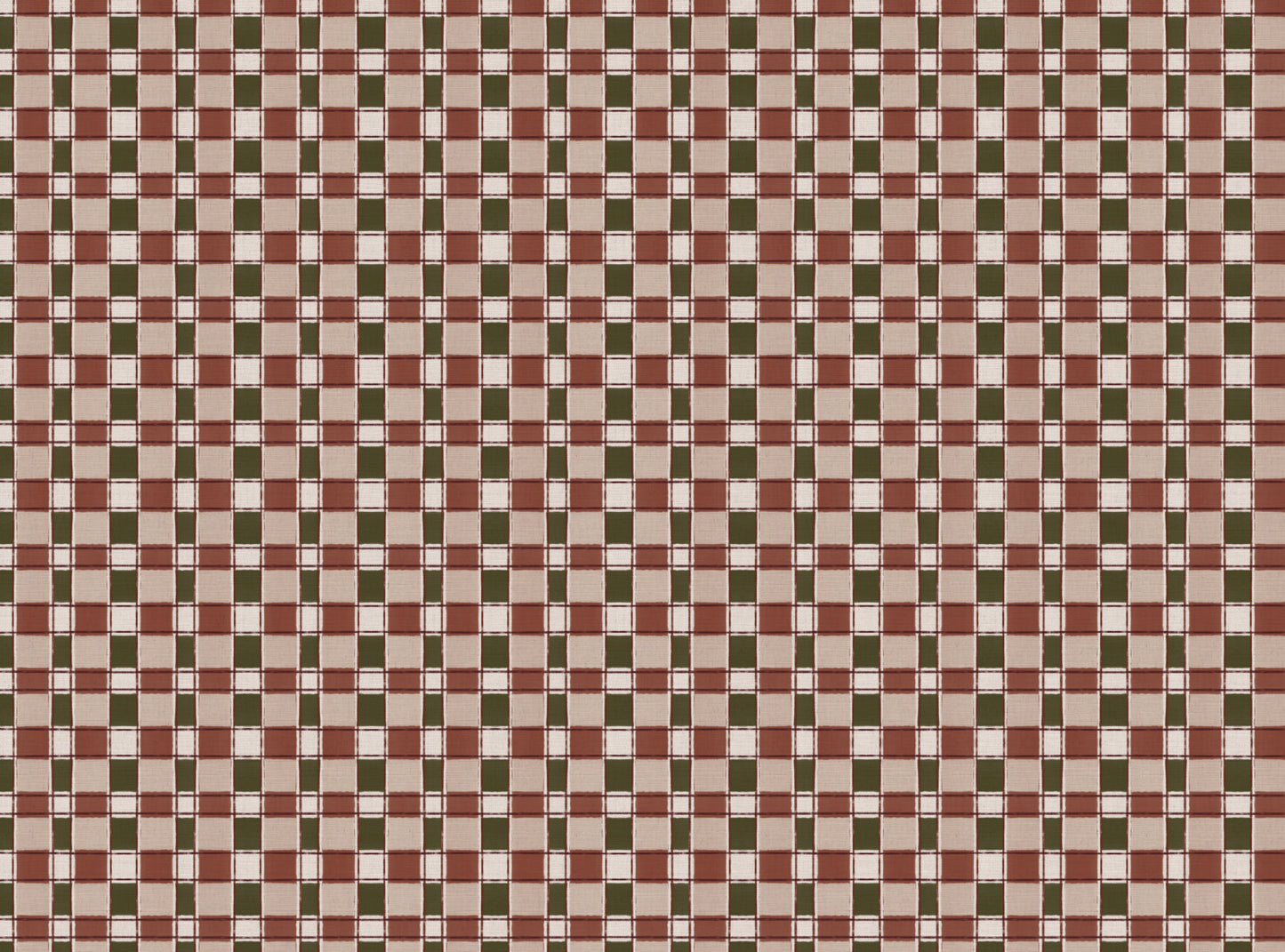 Artistic Check Upholstery Fabric in terracotta and olive green