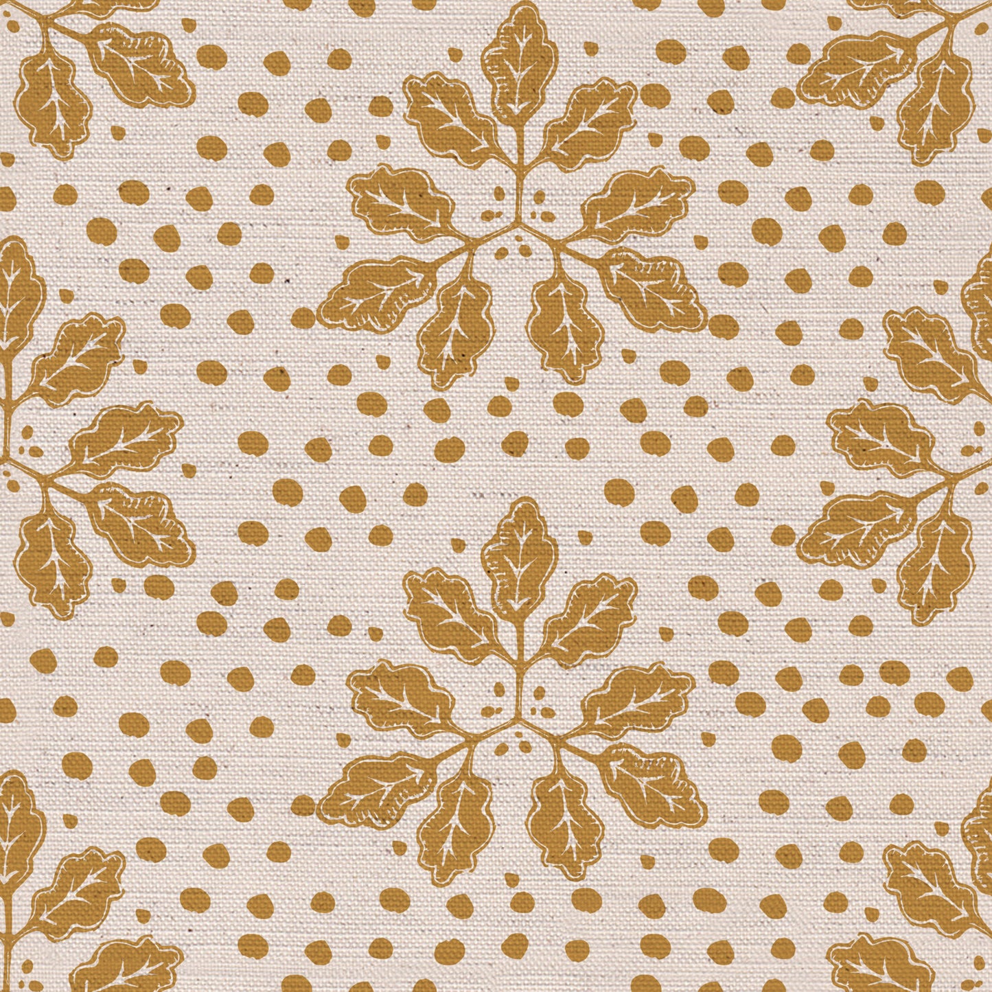 Autumn’s End printed cotton, linen union Fabric in Mustard