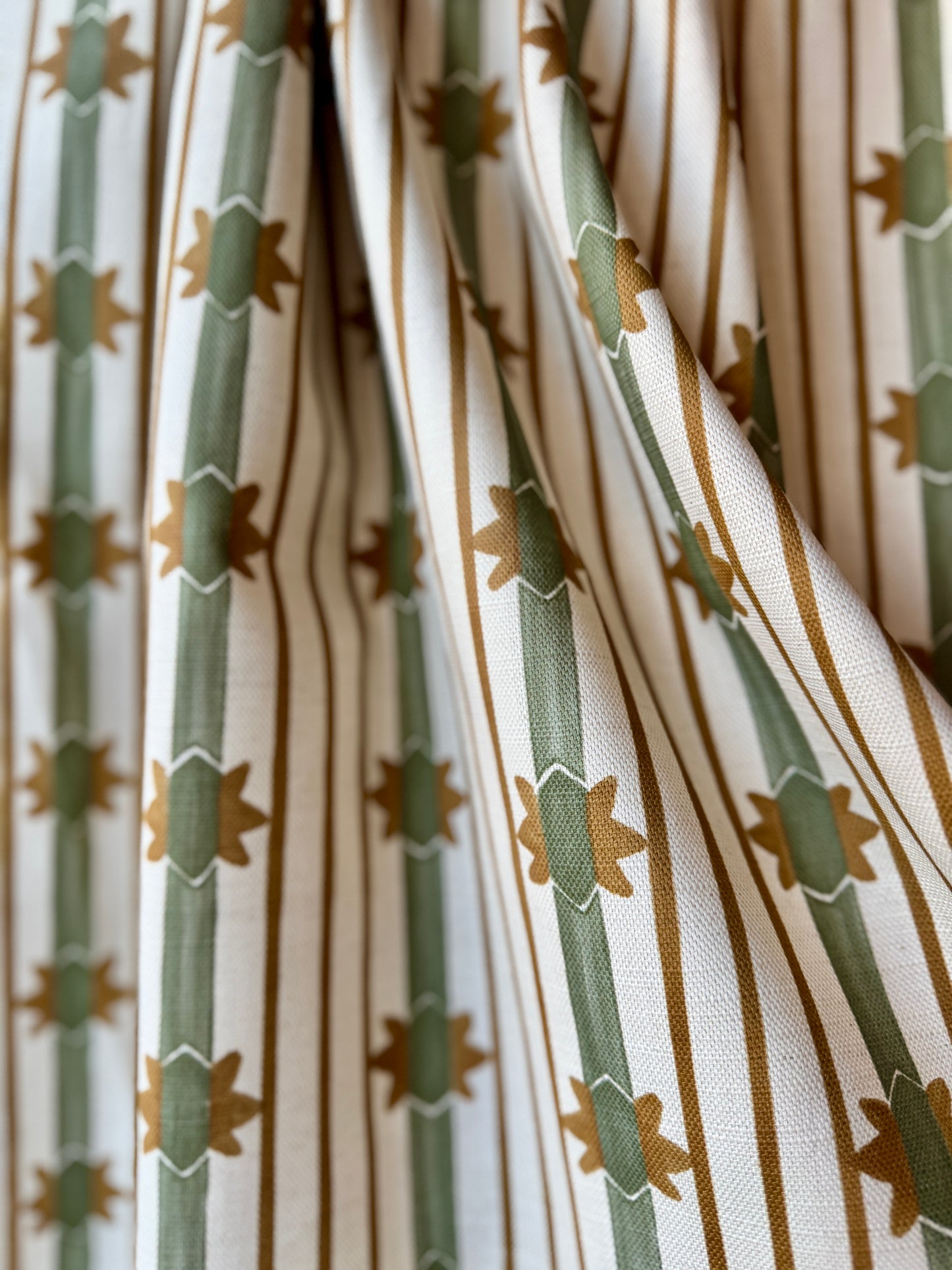 Starfall Stripe printed cotton, linen union fabric in Green