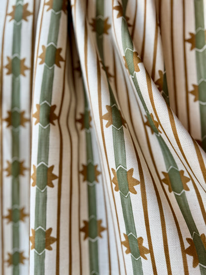 Starfall Stripe printed cotton, linen union fabric in Green