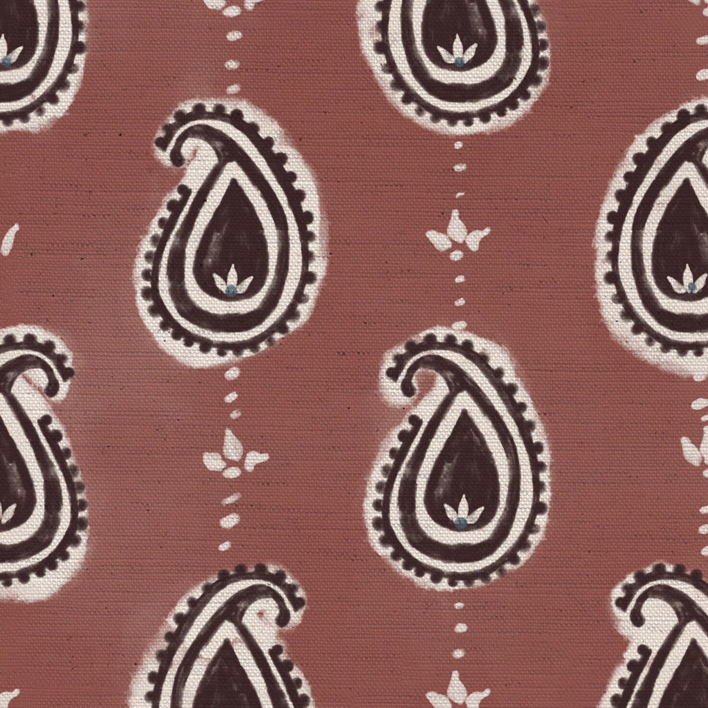 Paisley linen cotton union fabric in Pink and Aubergine