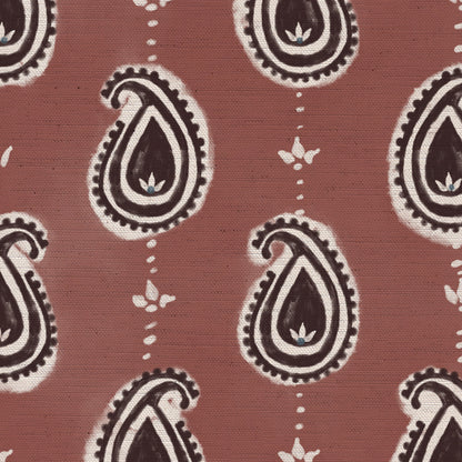 Paisley linen cotton union fabric in Pink and Aubergine