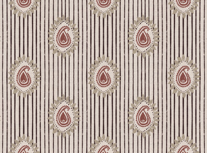 Field flower Paisley linen cotton union fabric in Pink and Aubergine