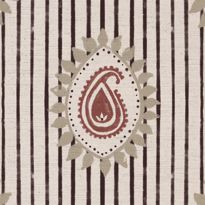 Field flower Paisley linen cotton union fabric in Pink and Aubergine