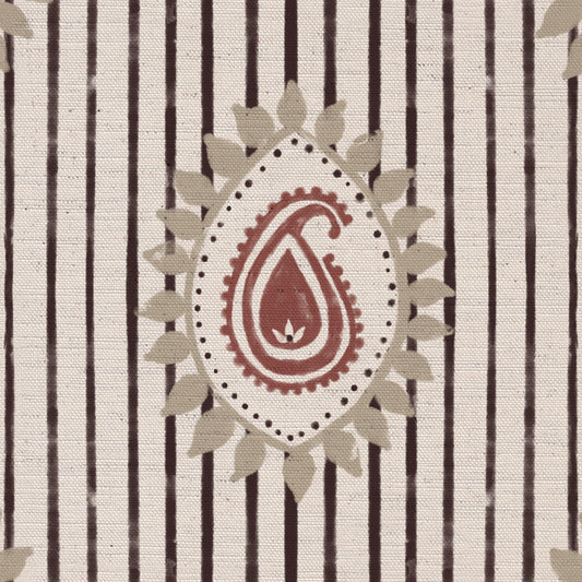Field flower Paisley linen cotton union fabric in Pink and Aubergine