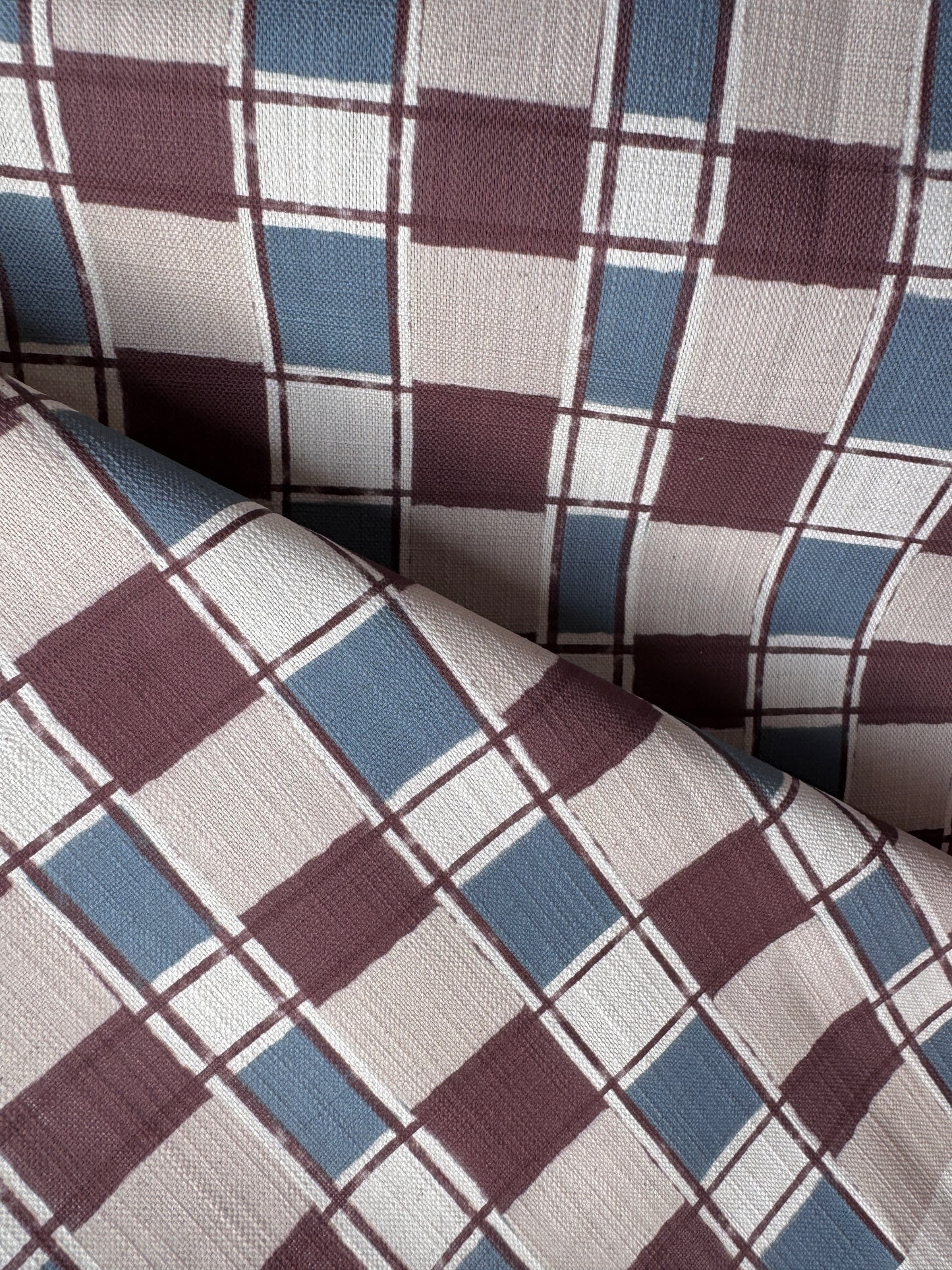 Artistic Check Upholstery Fabric in burgundy and blue