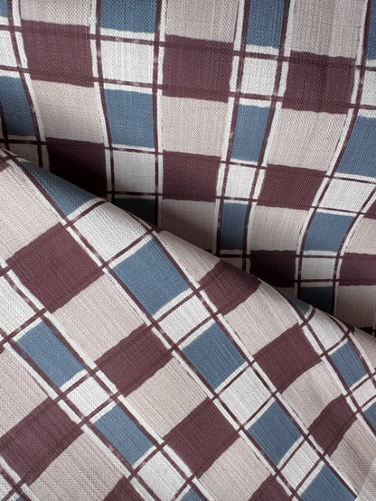 Artistic Check Upholstery Fabric in burgundy and blue