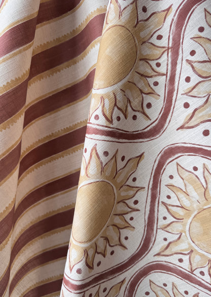 Sunburst Stripe linen cotton union in terracotta and yellow