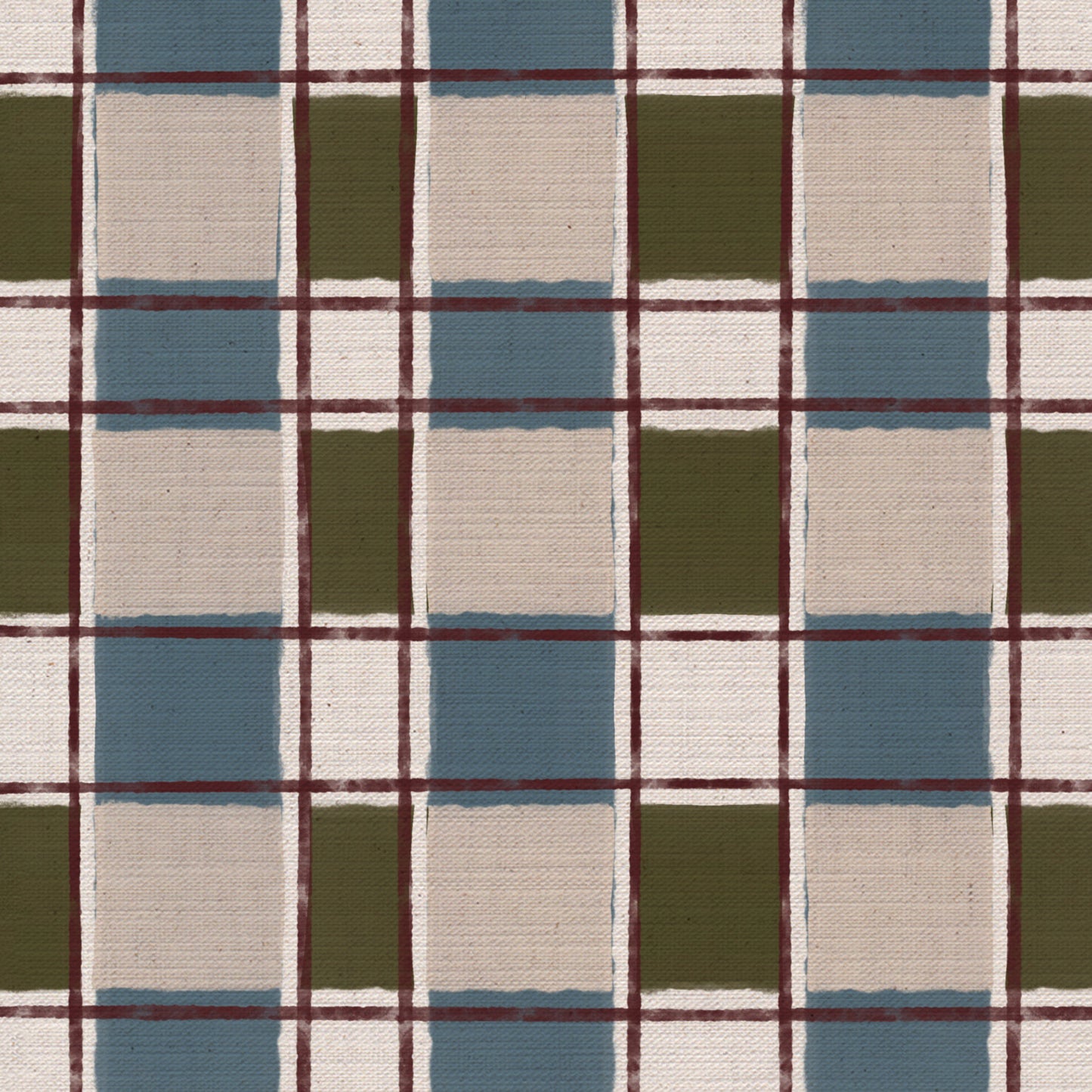 Artistic Check Upholstery Fabric in blue and olive green