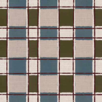 Artistic Check Upholstery Fabric in blue and olive green