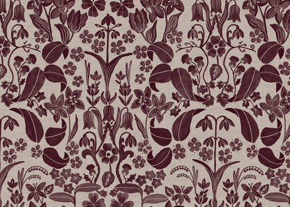 Glenwhisper Garden printed cotton, linen union fabric in Blackcurrant