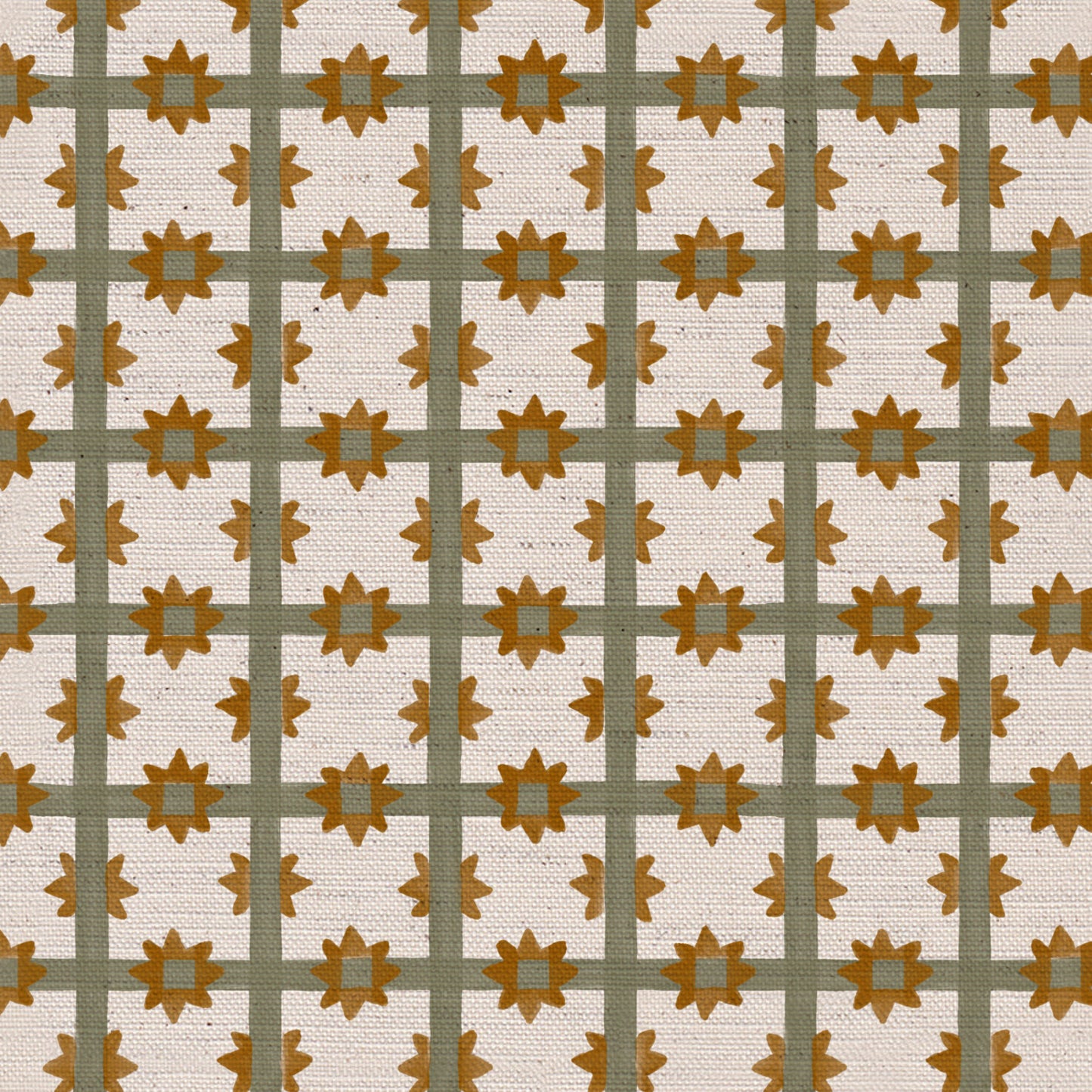 Starfall Check printed cotton, linen union fabric in Green