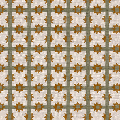 Starfall Check printed cotton, linen union fabric in Green