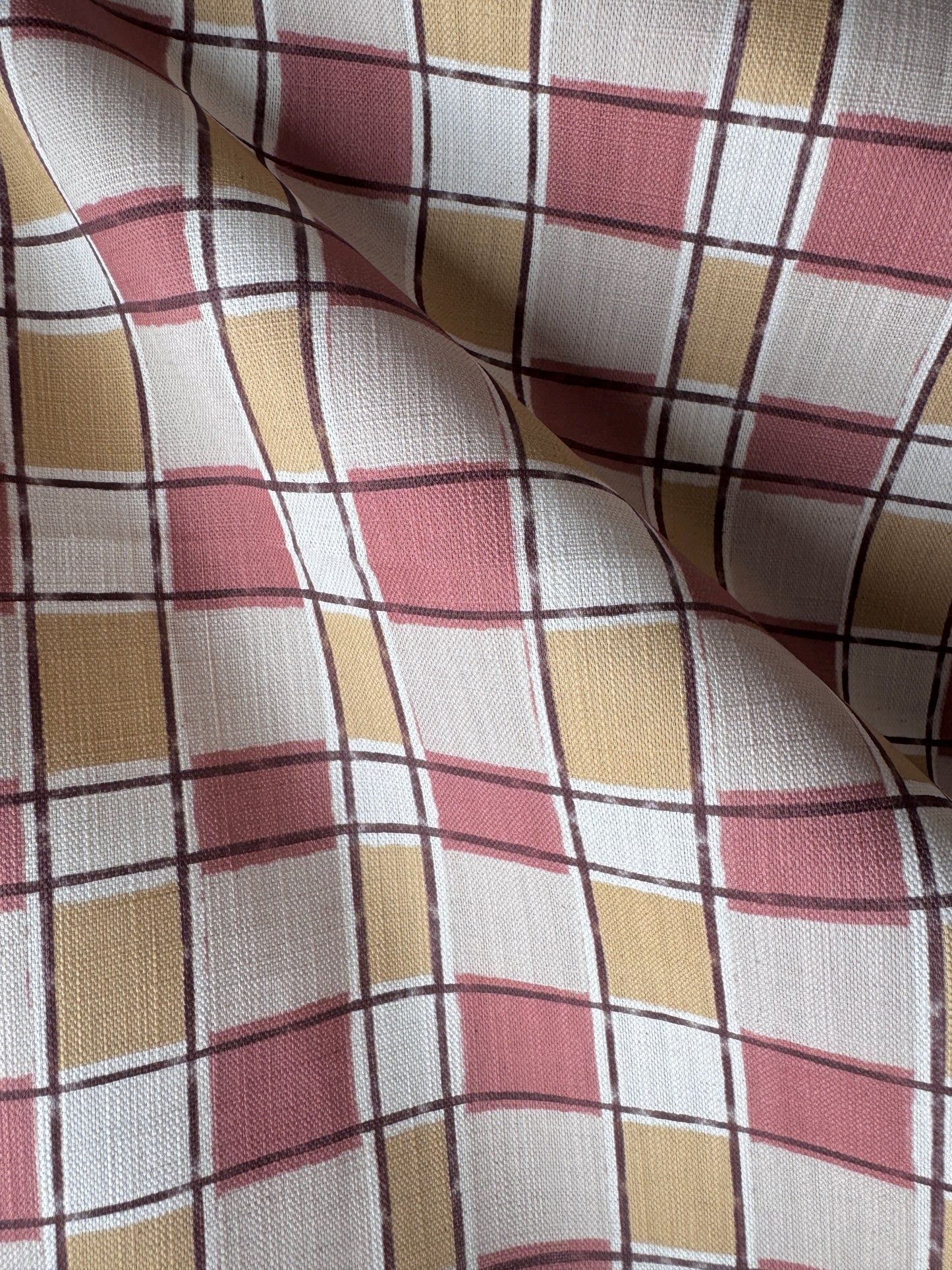 Artistic Check Upholstery Fabric in pink and yellow