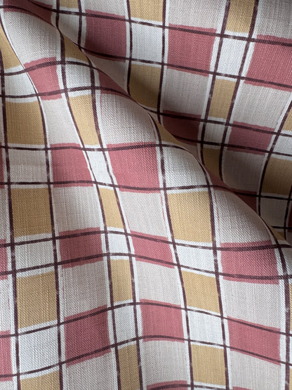 Artistic Check Upholstery Fabric in pink and yellow