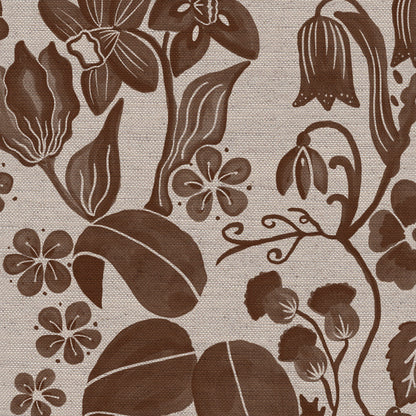 Glenwhisper Garden printed cotton, linen union fabric in Brown