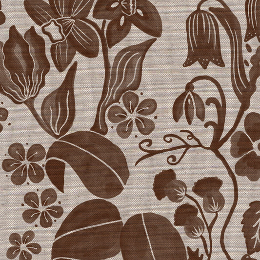 Glenwhisper Garden printed cotton, linen union fabric in Brown