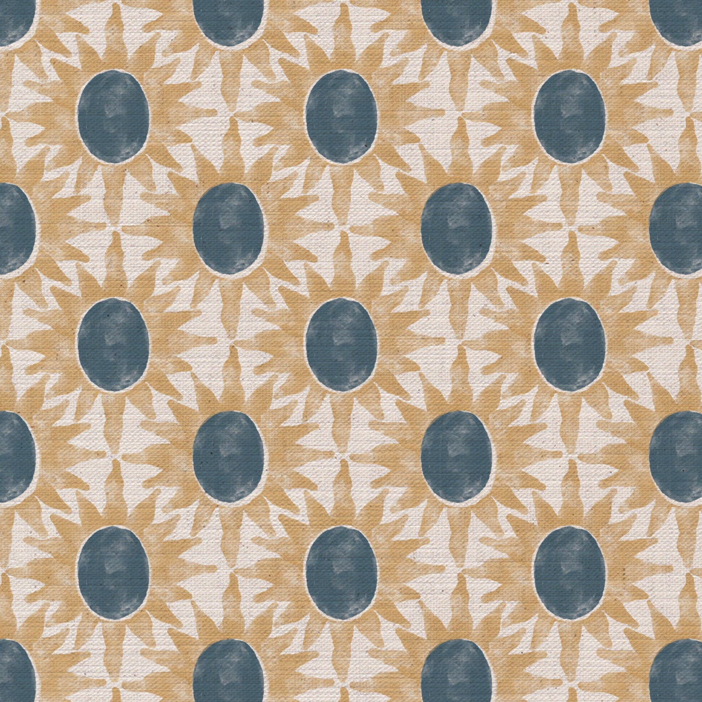 Little Sunburst cotton linen union fabric blue and yellow