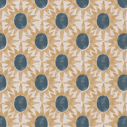 Little Sunburst cotton linen union fabric blue and yellow