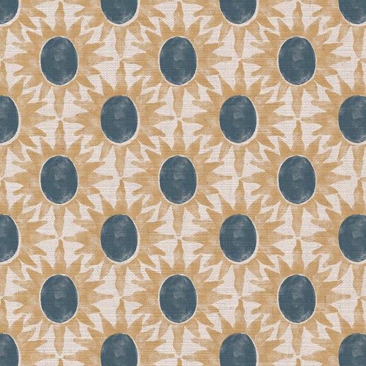 Little Sunburst cotton linen union fabric blue and yellow