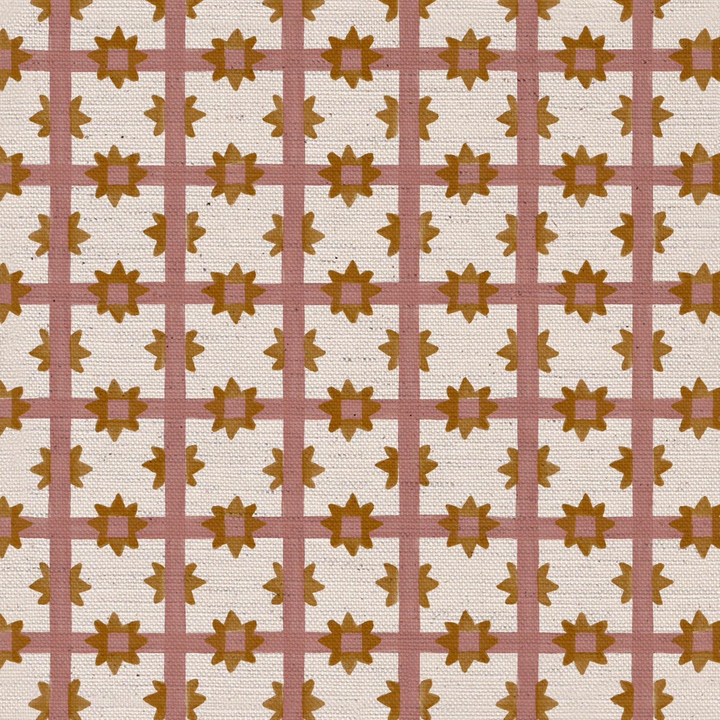 Starfall Check printed cotton, linen union fabric in Pink