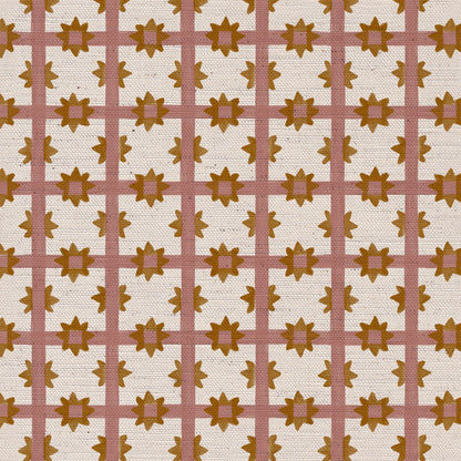 Starfall Check printed cotton, linen union fabric in Pink