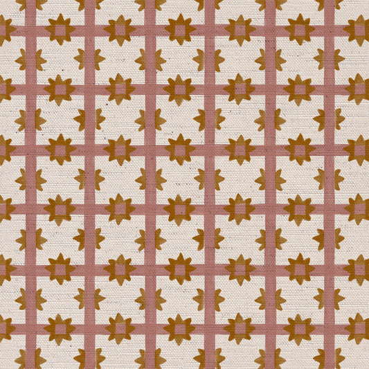 Starfall Check printed cotton, linen union fabric in Pink
