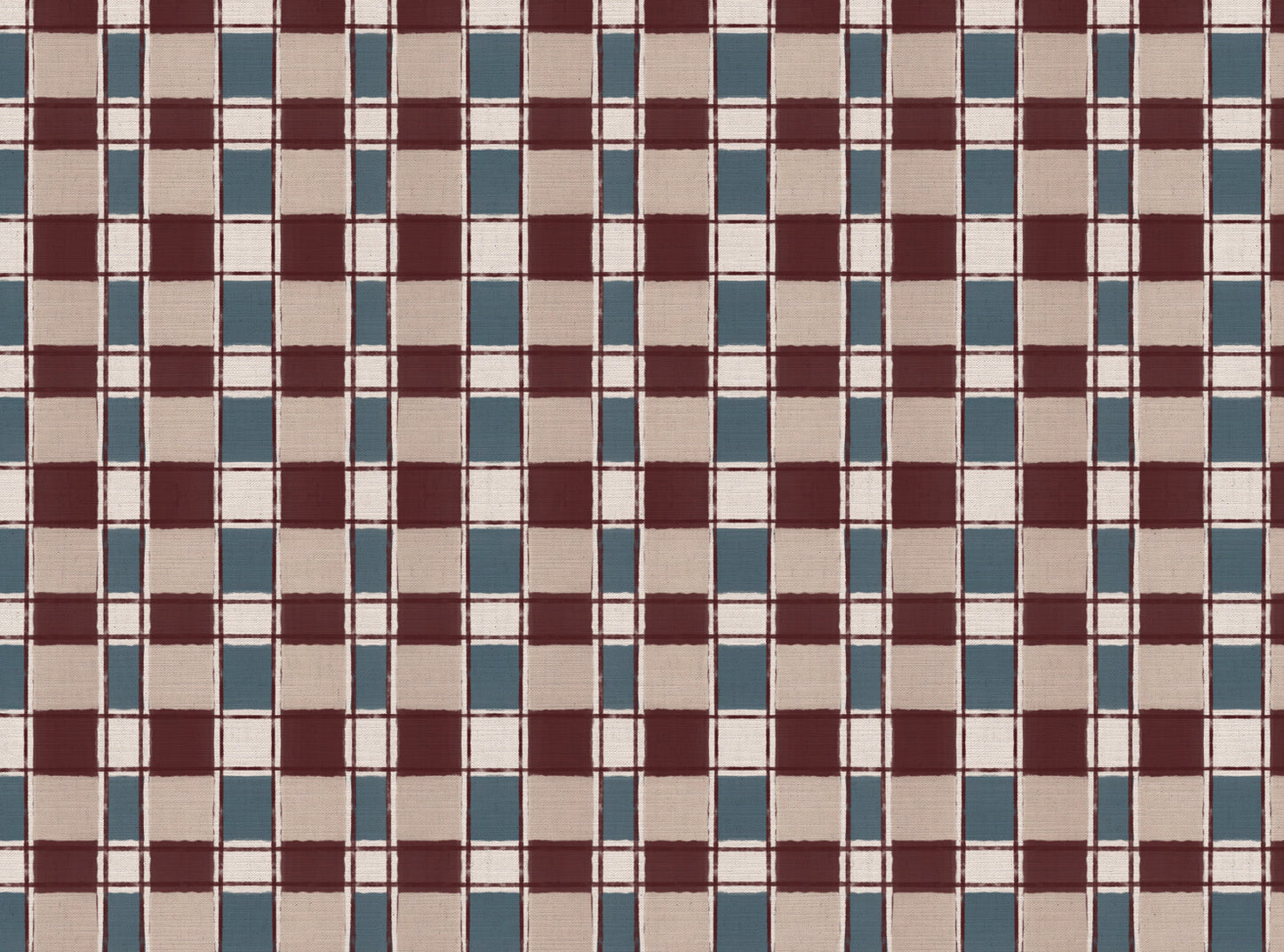 Artistic Check Upholstery Fabric in burgundy and blue