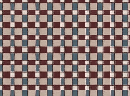 Artistic Check Upholstery Fabric in burgundy and blue
