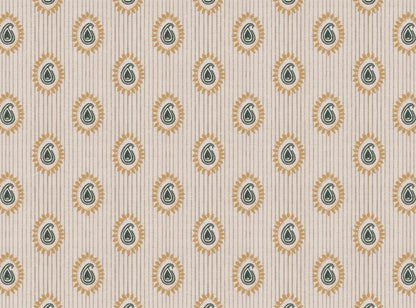Field flower Paisley linen cotton union fabric in Sea Green and Yellow