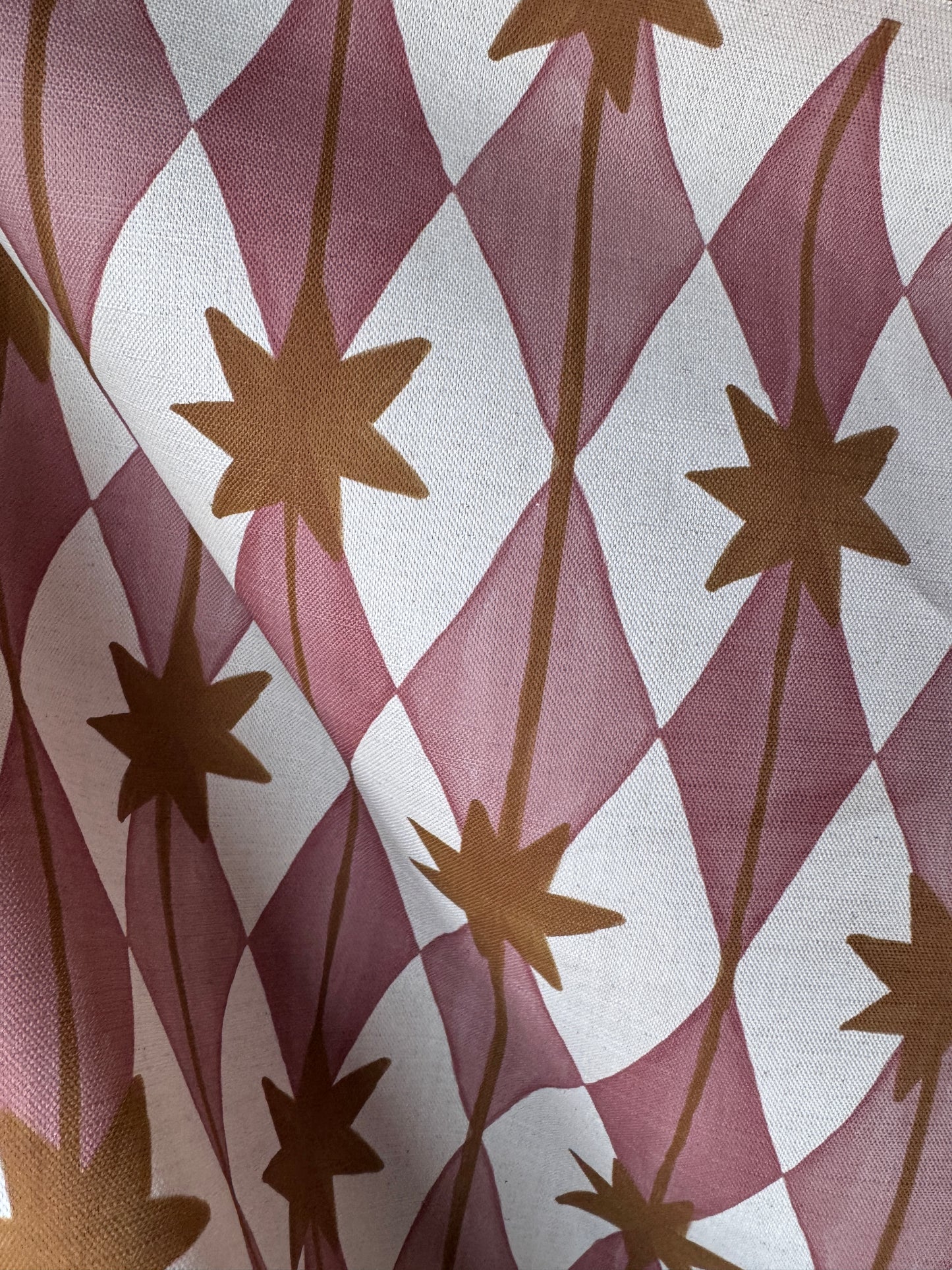 Starfall printed cotton, linen union fabric in Pink