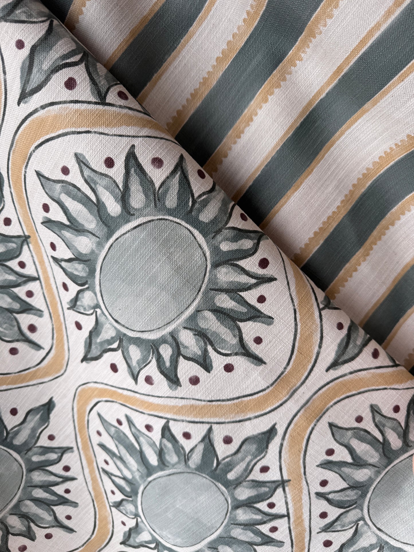 Sunburst linen cotton union in sea green and yellow