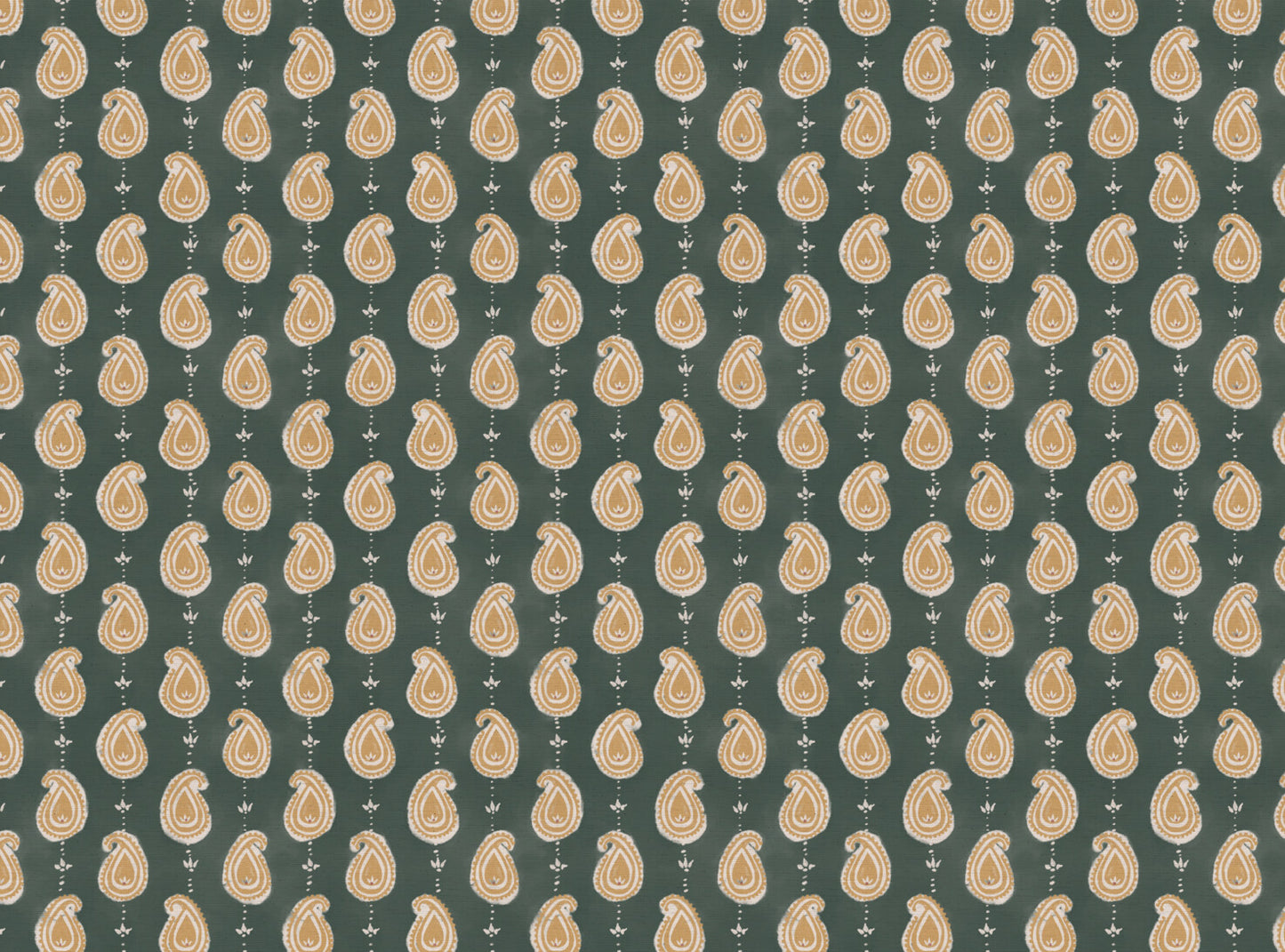 Paisley linen cotton union fabric in Sea Green and Yellow