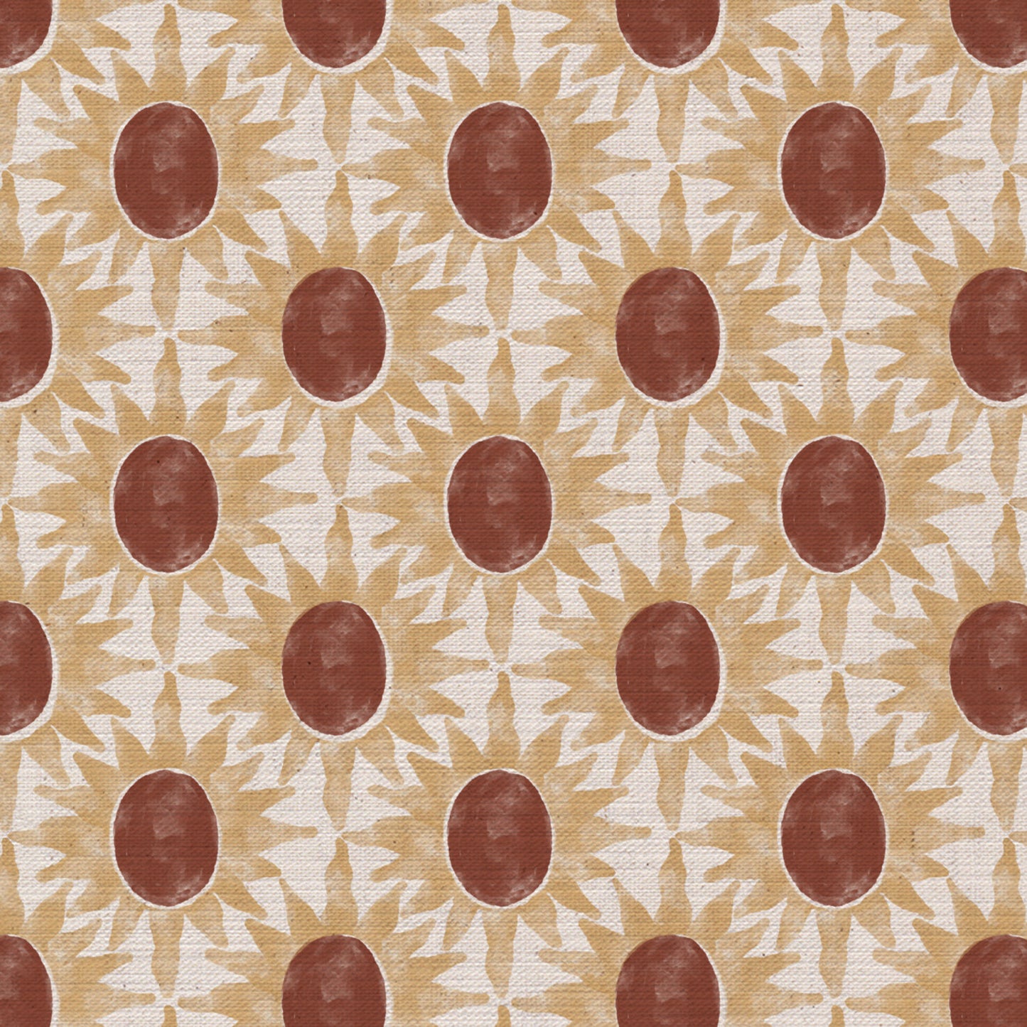 Little Sunburst cotton linen union fabric terracotta and yellow