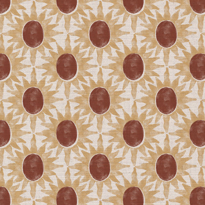 Little Sunburst cotton linen union fabric terracotta and yellow