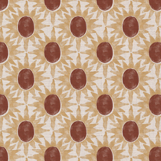 Little Sunburst cotton linen union fabric terracotta and yellow