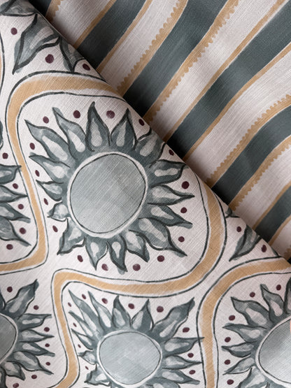 Sunburst Stripe linen cotton union in sea green and yellow