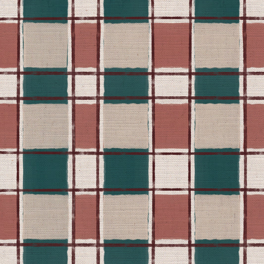 Artistic Check Upholstery Fabric in teal and pink