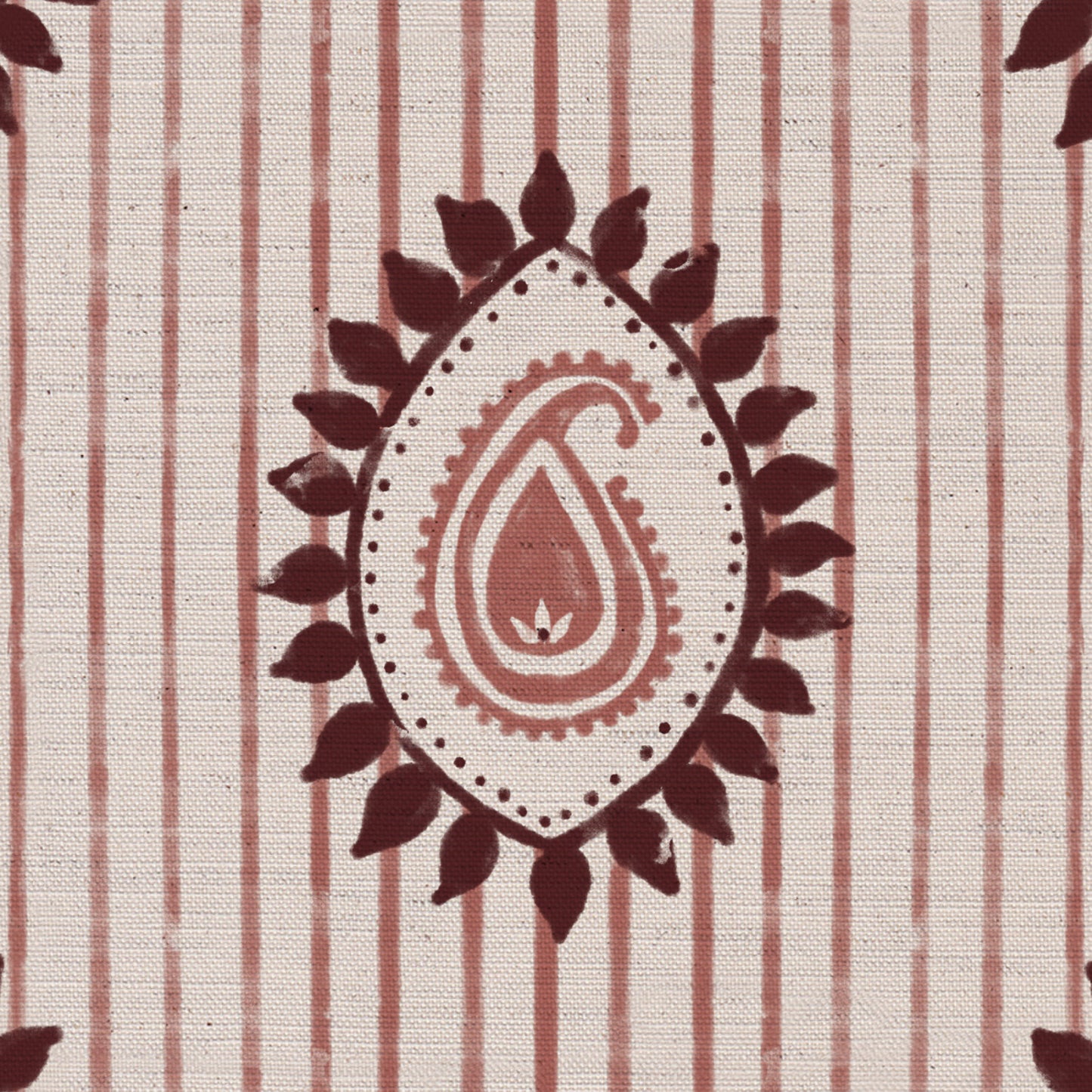 Field flower Paisley linen cotton union fabric in Pink