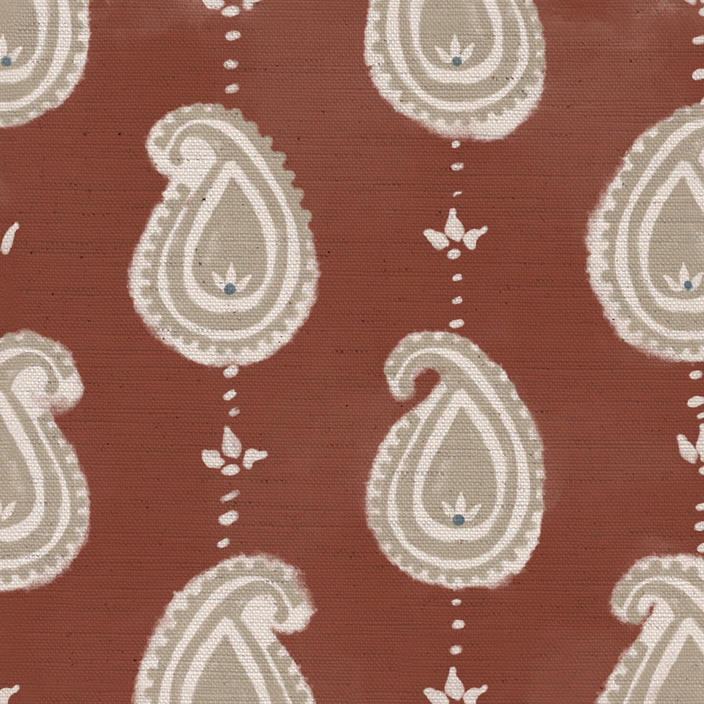 Paisley linen cotton union fabric in Terracotta