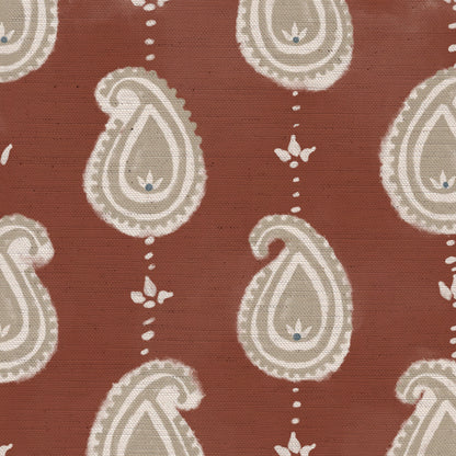 Paisley linen cotton union fabric in Terracotta