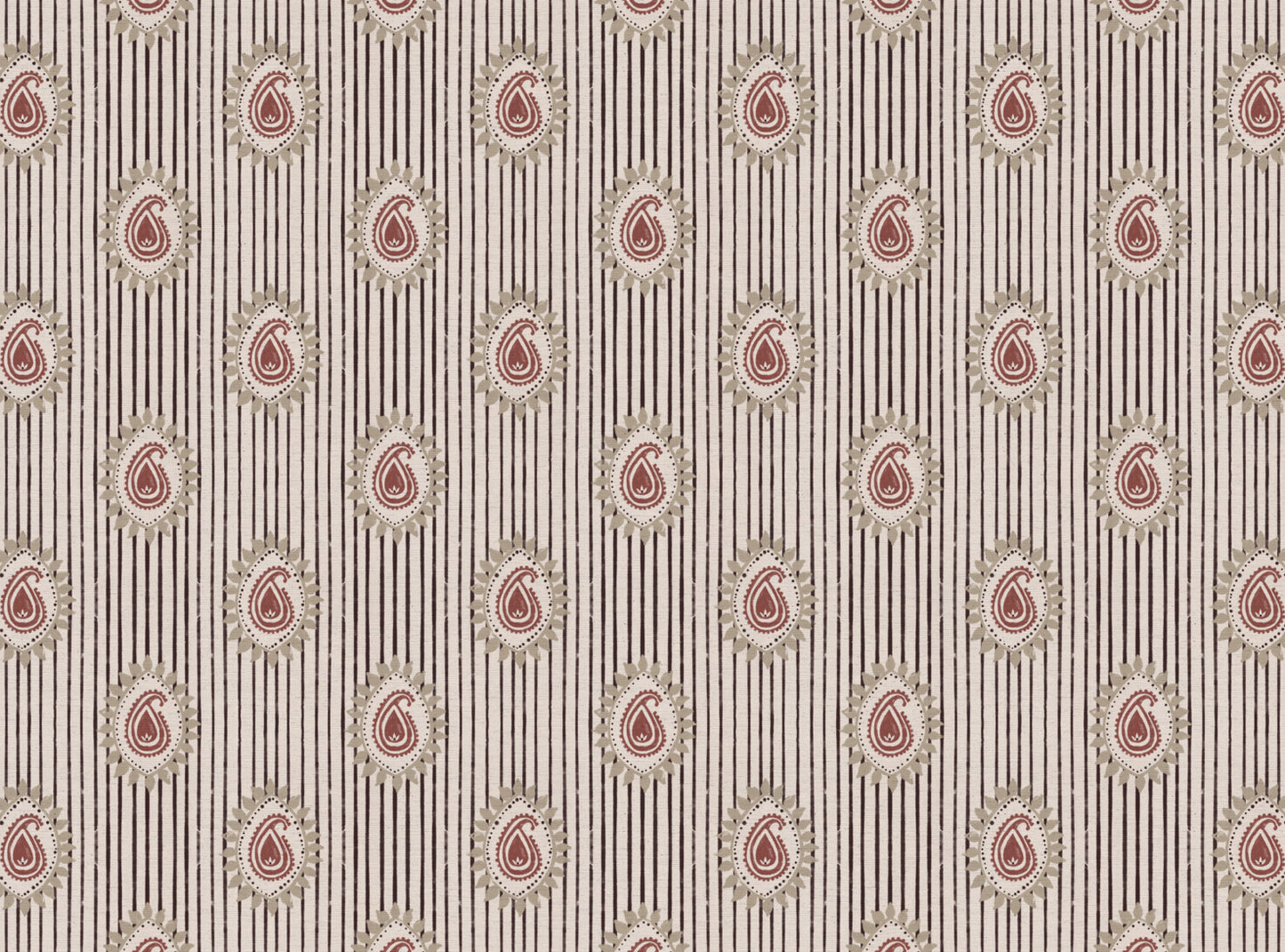 Field flower Paisley linen cotton union fabric in Pink and Aubergine