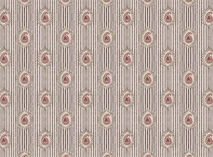 Field flower Paisley linen cotton union fabric in Pink and Aubergine