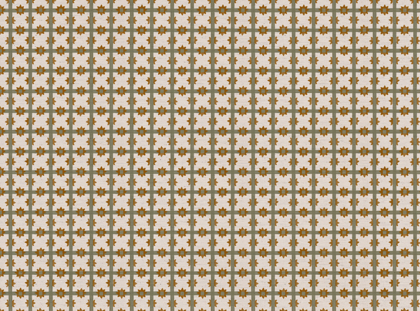 Starfall Check printed cotton, linen union fabric in Green