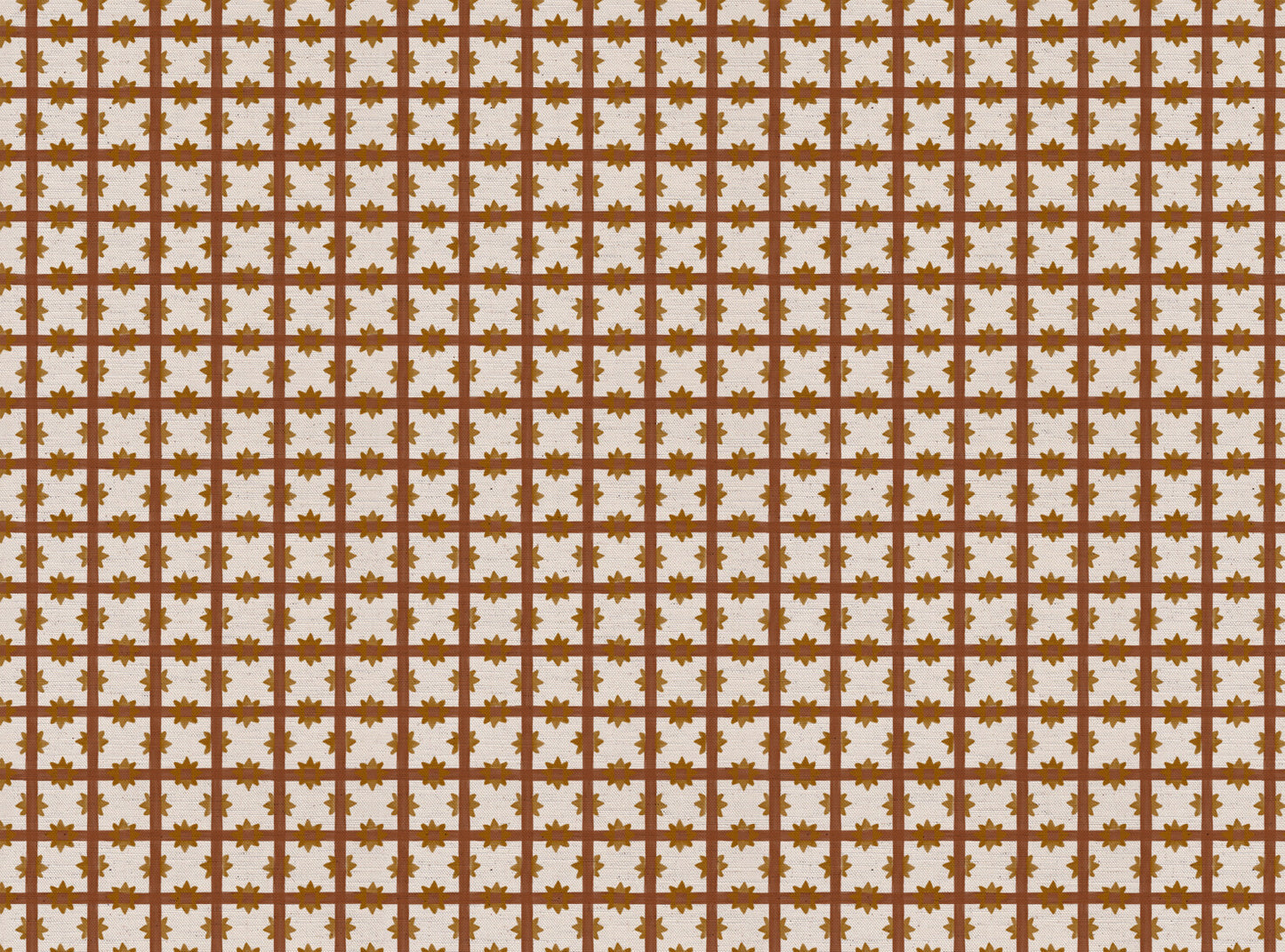 Starfall Check printed cotton, linen union fabric in Rust