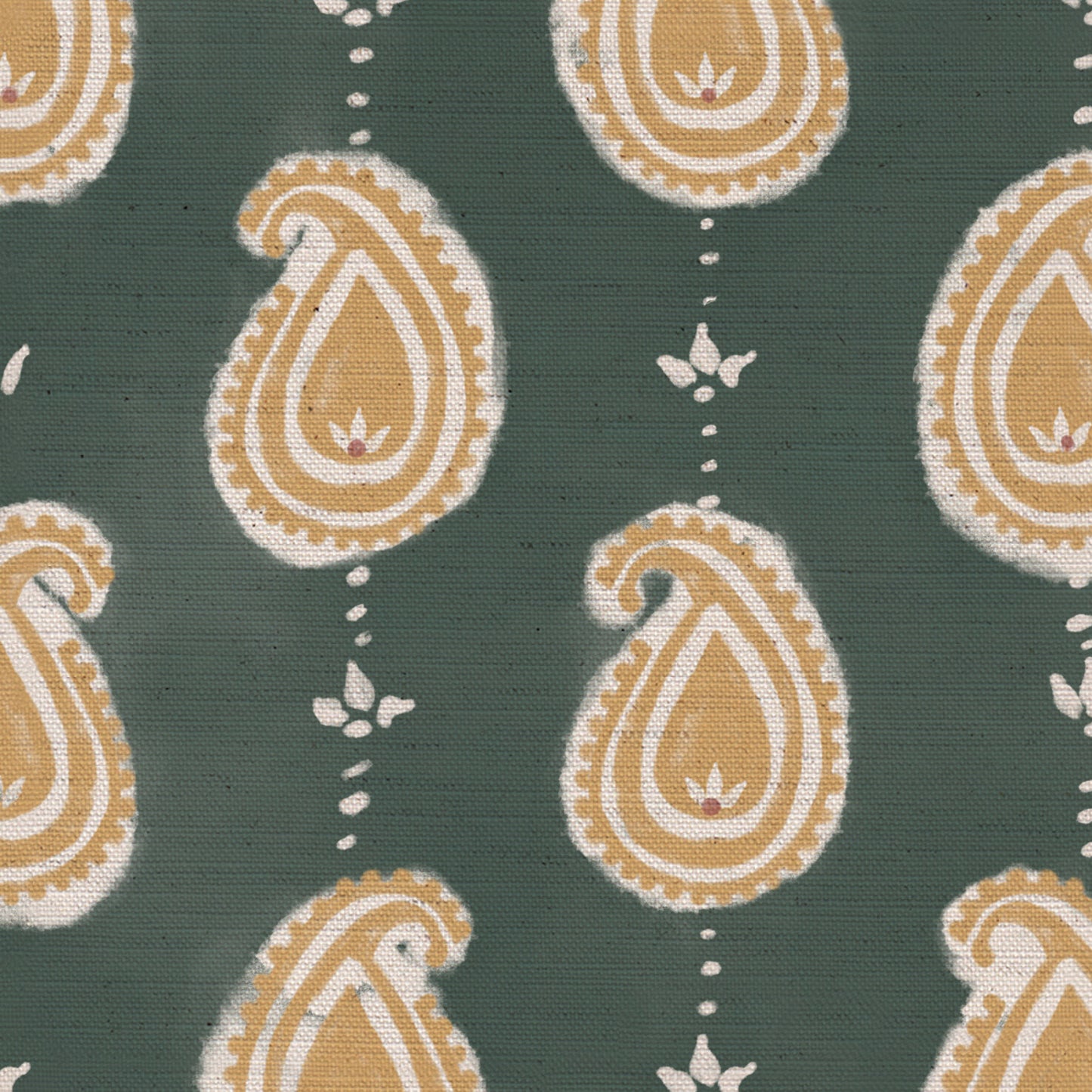 Paisley linen cotton union fabric in Sea Green and Yellow