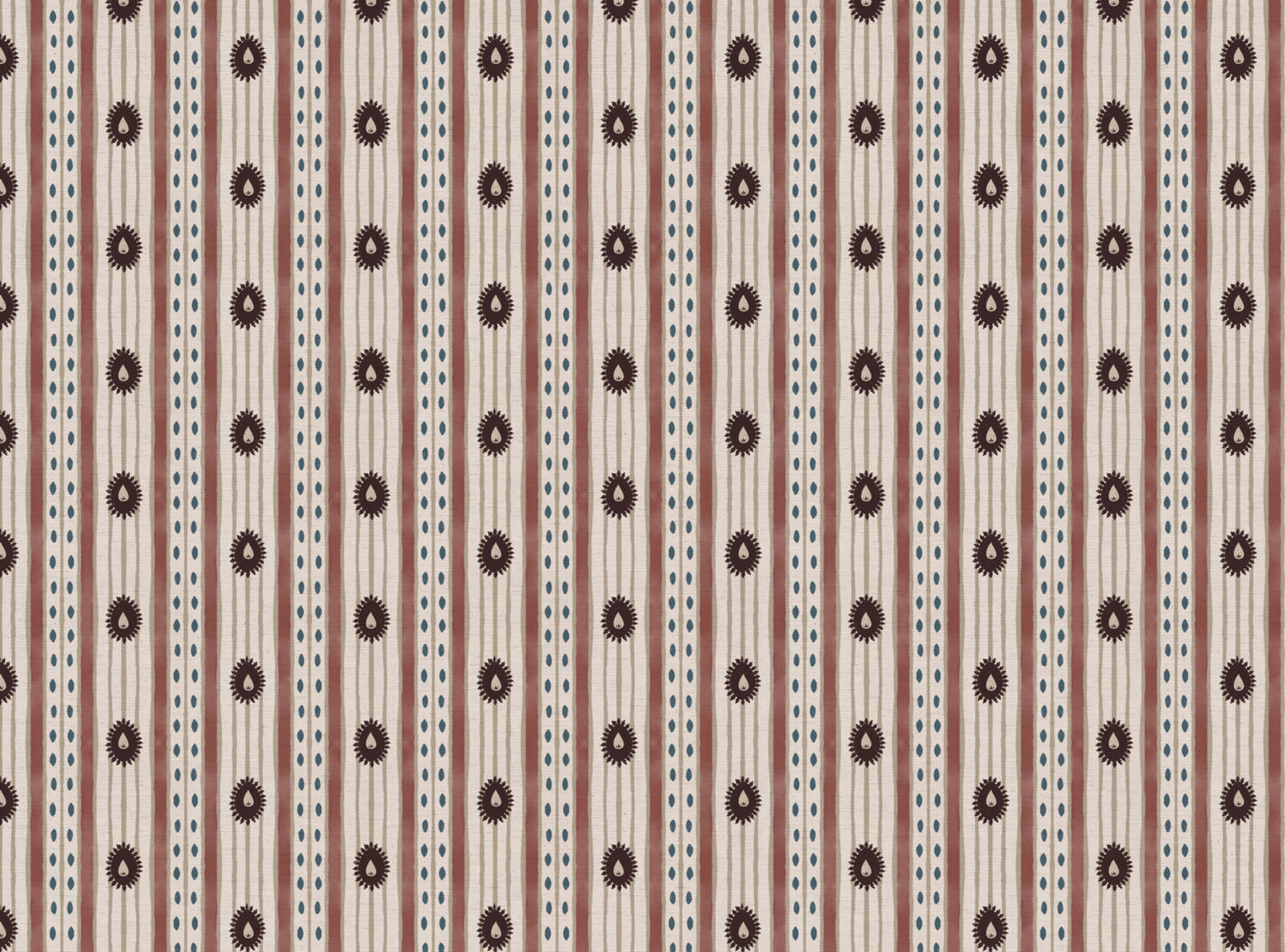 Field Flower Stripe linen cotton union fabric in Aubergine and Pink